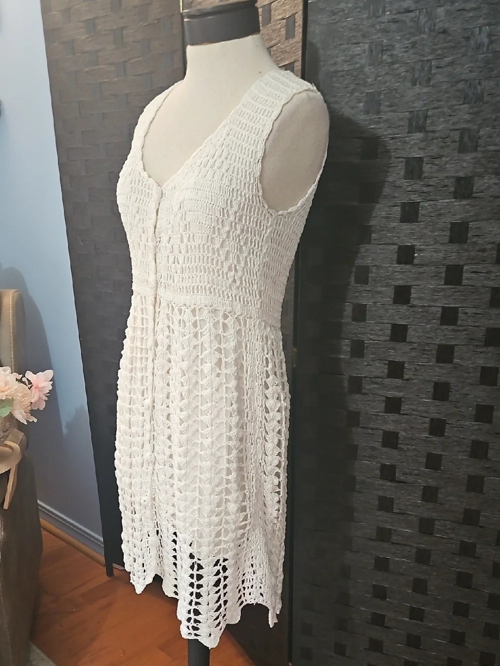 Sunny Blossom White Crochet Dress Small